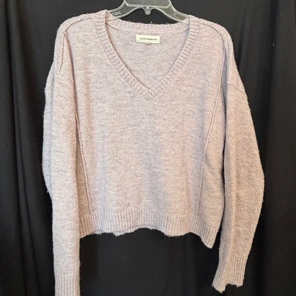 Lucky Brand Women's Light Purple and Sparkle V-Neck Sweater Women’s Size M - Picture 2 of 7